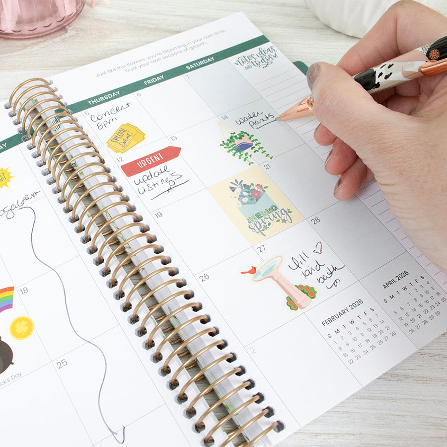 2026 Hard Cover Planner, 5.5" x 8.25", Garden Party, Beige