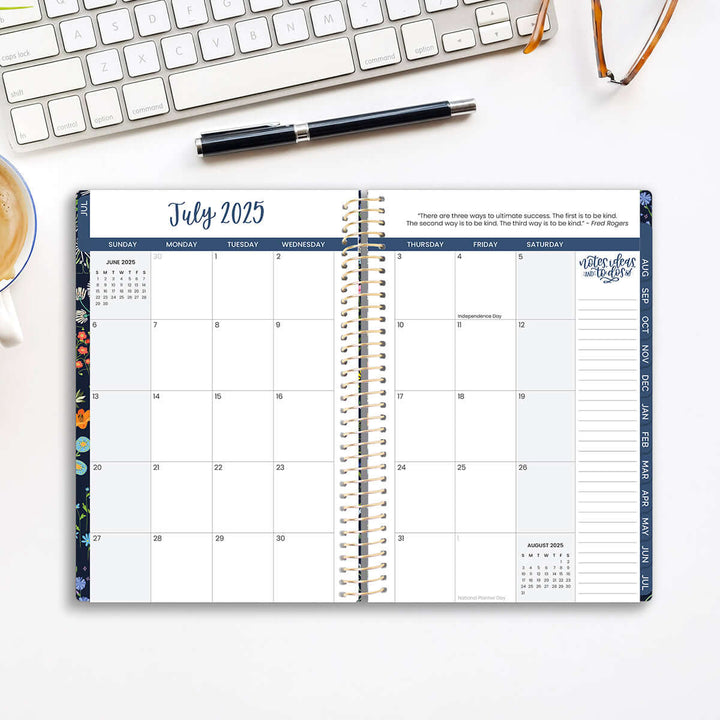 2025-26 Soft Cover Planner, 5.5" x 8.25", Garden Party, Navy