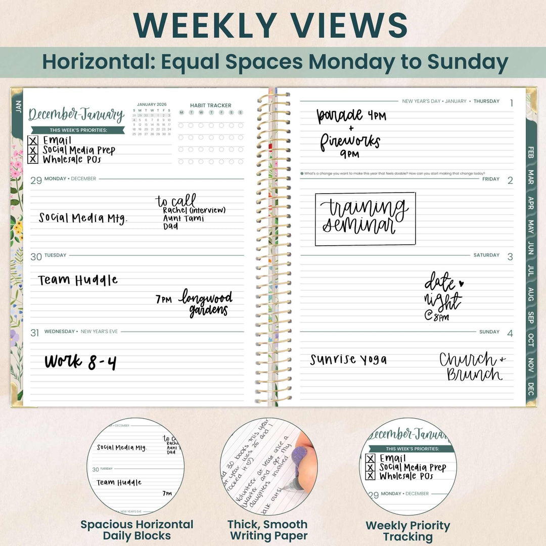 2026 Hard Cover Planner, 8.5" x 11", Garden Party, Beige