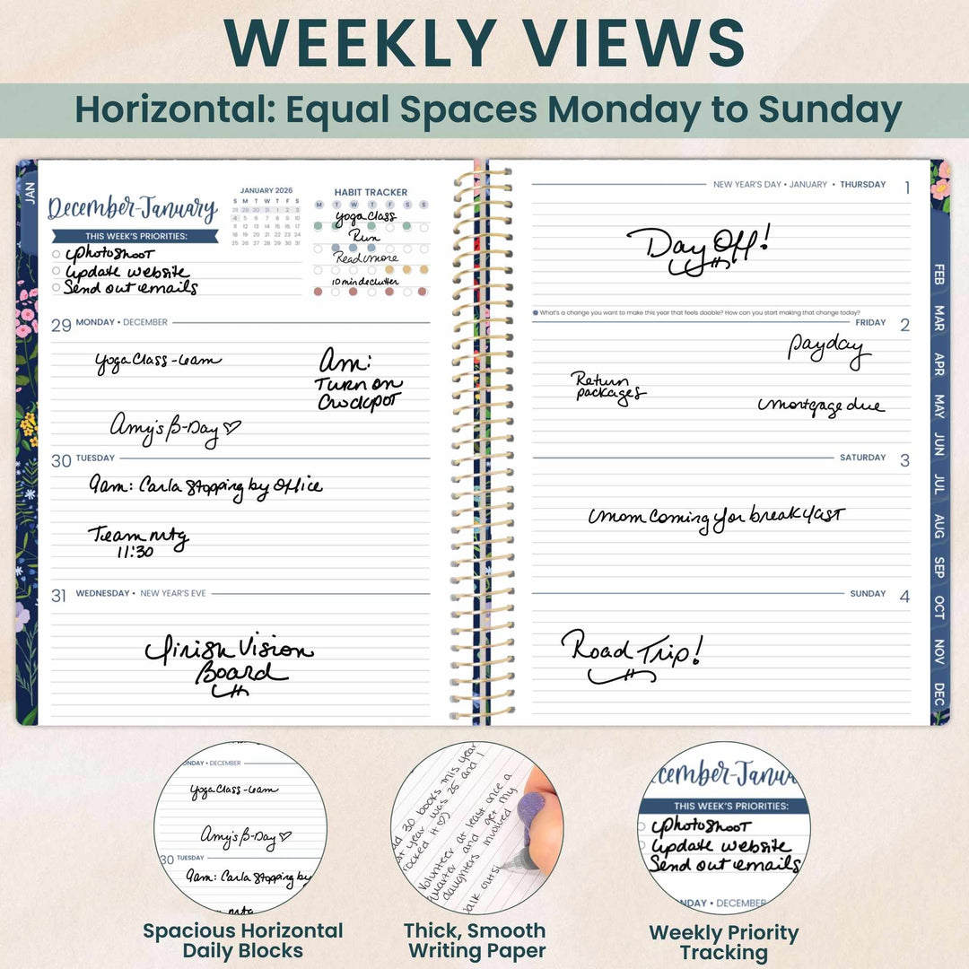 2026 Soft Cover Planner, 8.5" x 11", Garden Party, Navy