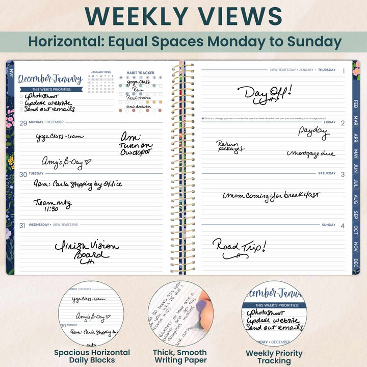 2026 Soft Cover Planner, 8.5" x 11", Garden Party, Navy