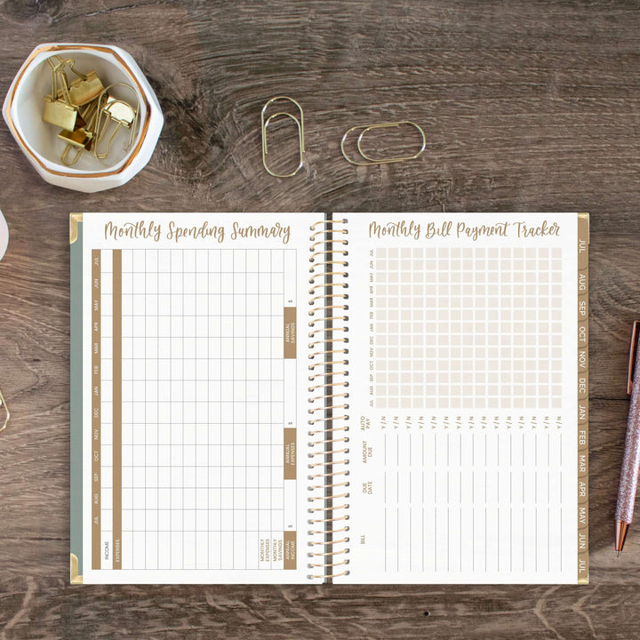 2025-26 Hard Cover Planner, 5.5" x 8.25", Green Linen