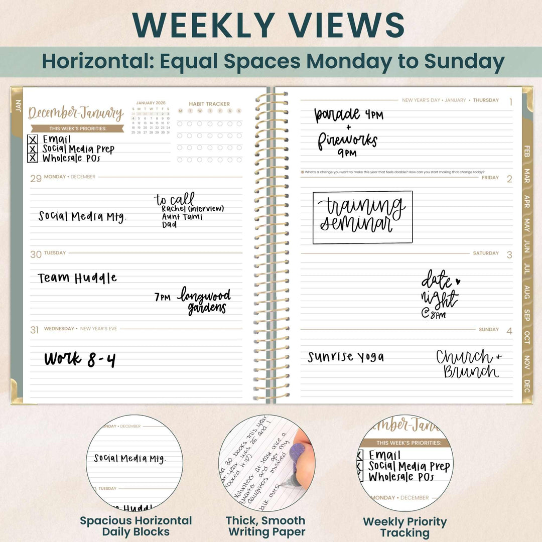 2026 Hard Cover Planner, 8.5" x 11", Linen, Green