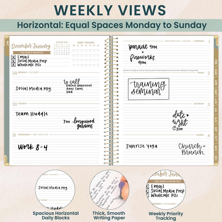 2026 Hard Cover Planner, 8.5" x 11", Linen, Green