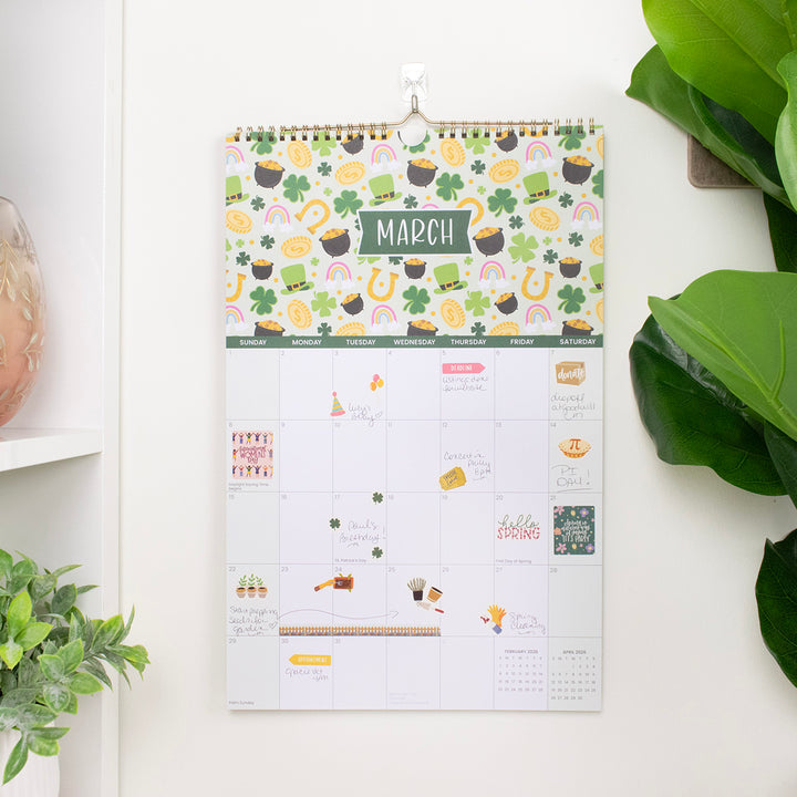 2026 Hanging Calendar, 11" x 17", Holiday Icons