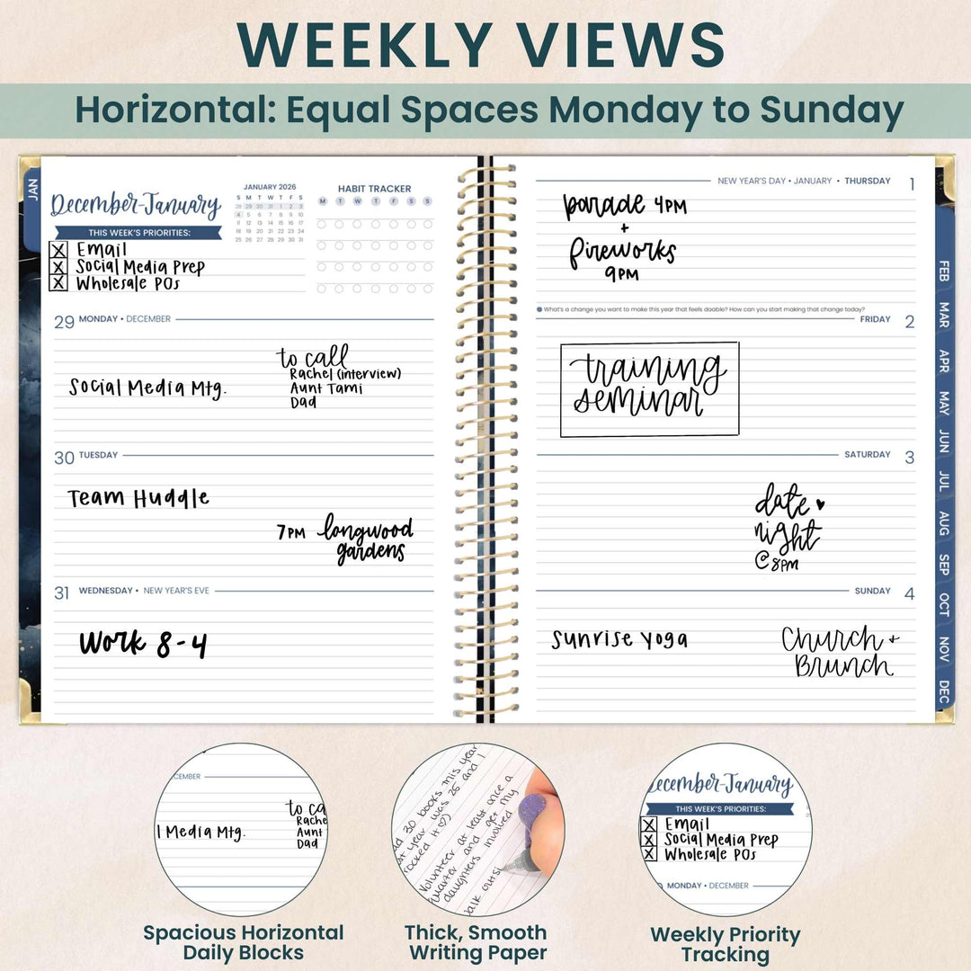 2026 Hard Cover Planner, 8.5" x 11", Midnight Sky