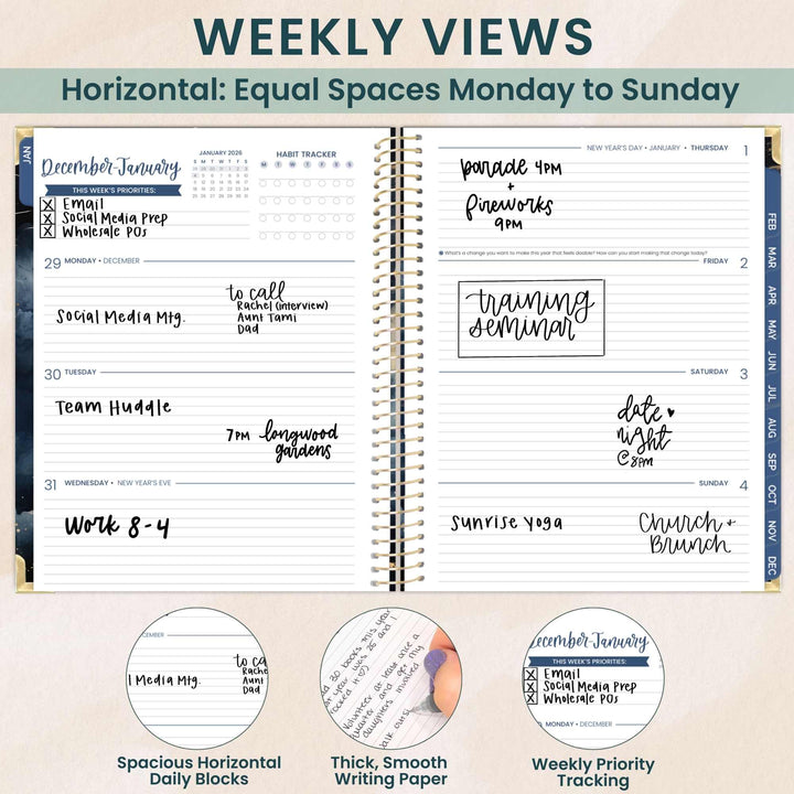 2026 Hard Cover Planner, 8.5" x 11", Midnight Sky