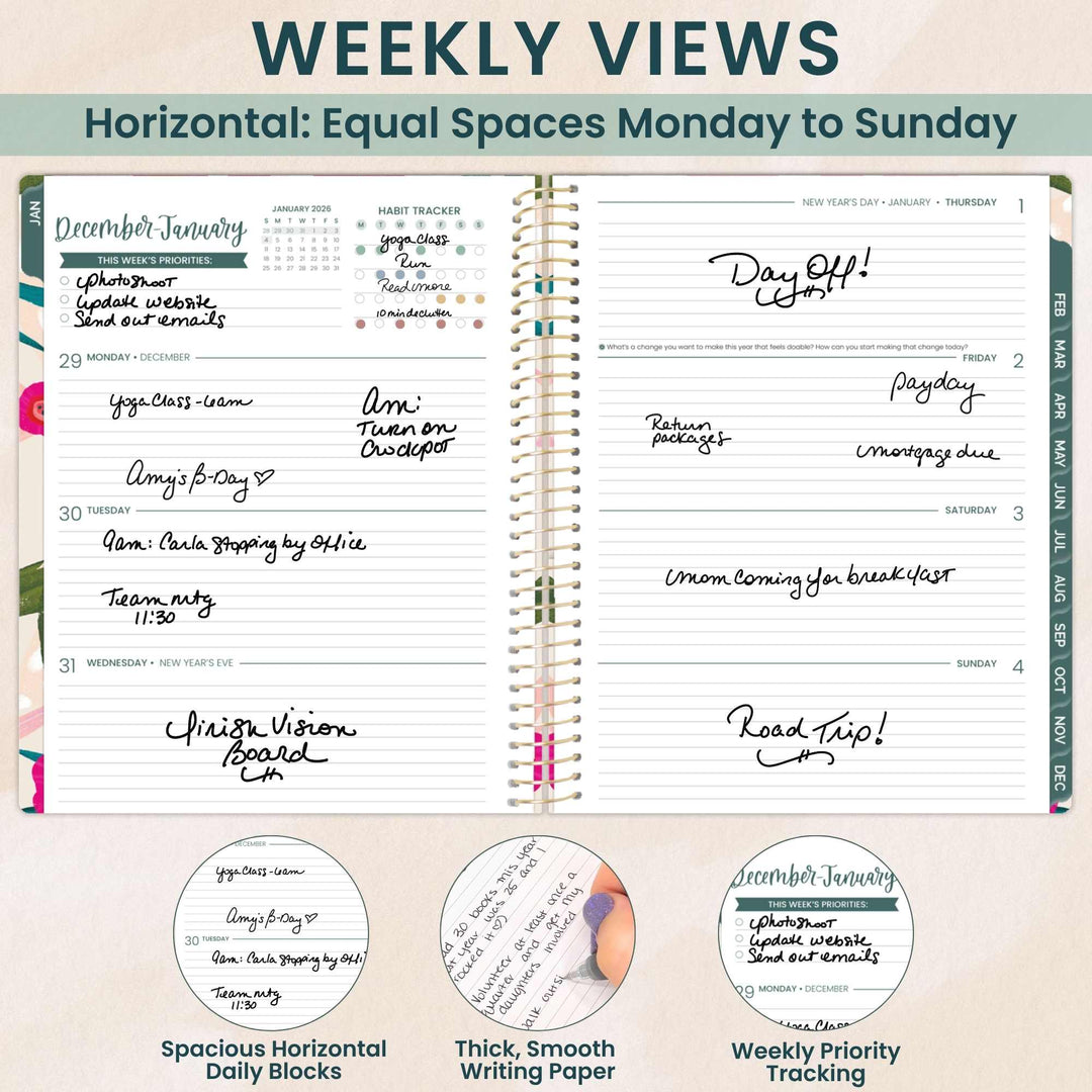 2026 Soft Cover Planner, 8.5" x 11", Pink Poppies