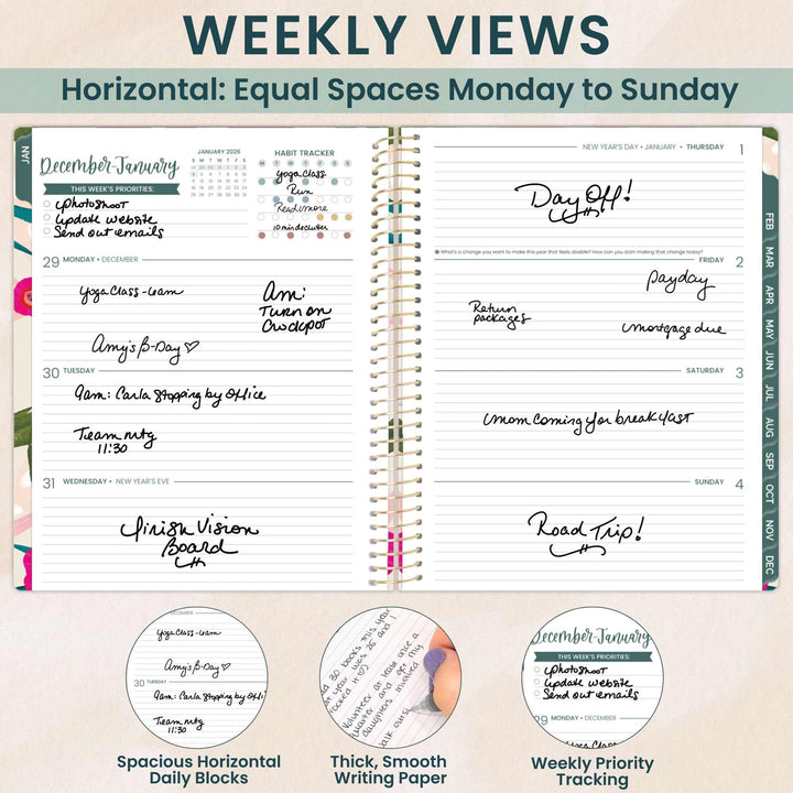 2026 Soft Cover Planner, 8.5" x 11", Pink Poppies