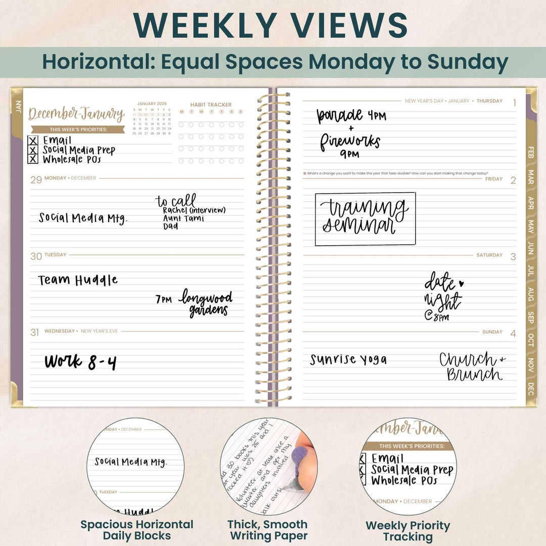 2026 Hard Cover Planner, 8.5" x 11", Linen, Purple