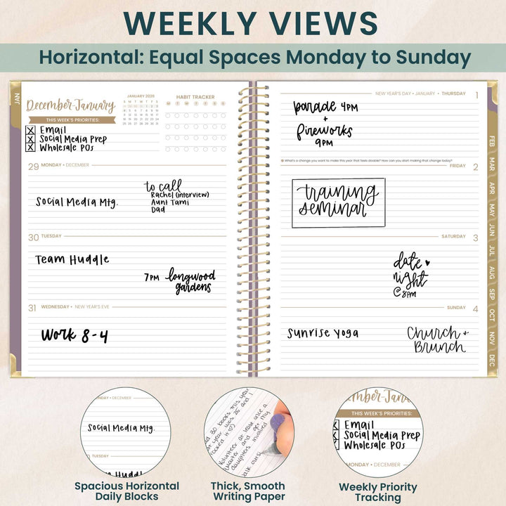 2026 Hard Cover Planner, 8.5" x 11", Linen, Purple