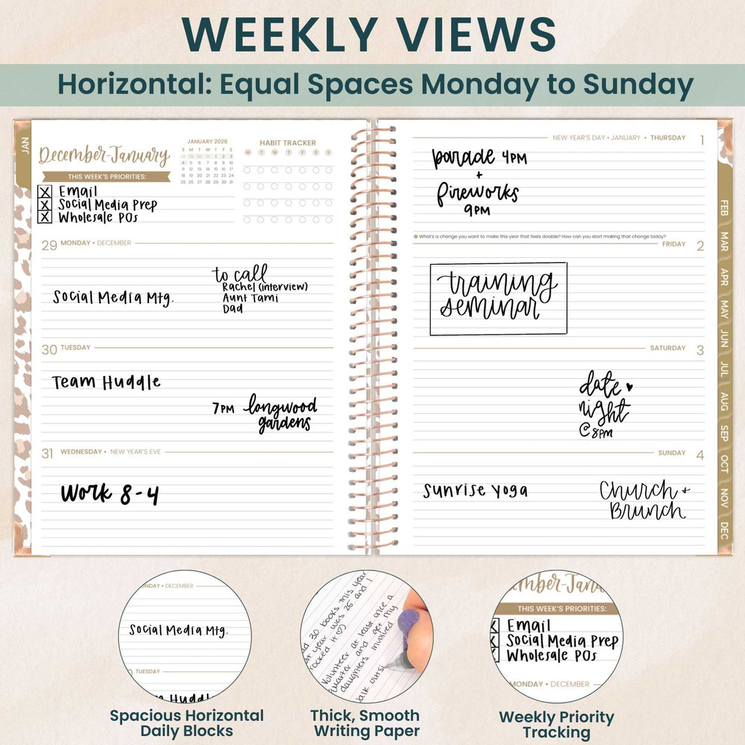 2026 Hard Cover Planner, 8.5" x 11", Tan Leopard