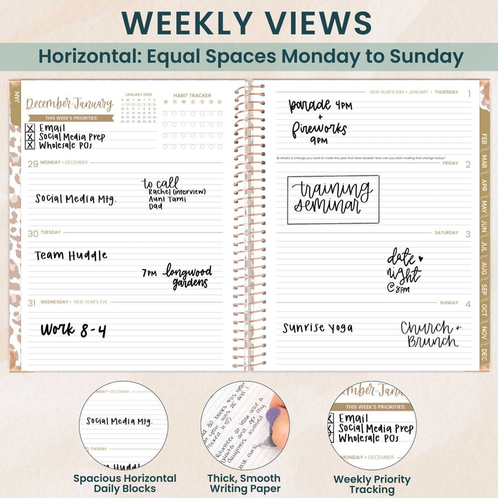 2026 Hard Cover Planner, 8.5" x 11", Tan Leopard