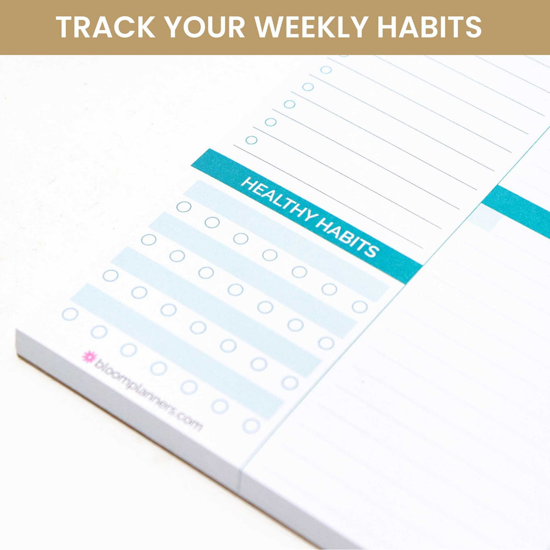 Planning Pad, 8.5" x 11", Horizontal Weekly Planner, Teal Floral