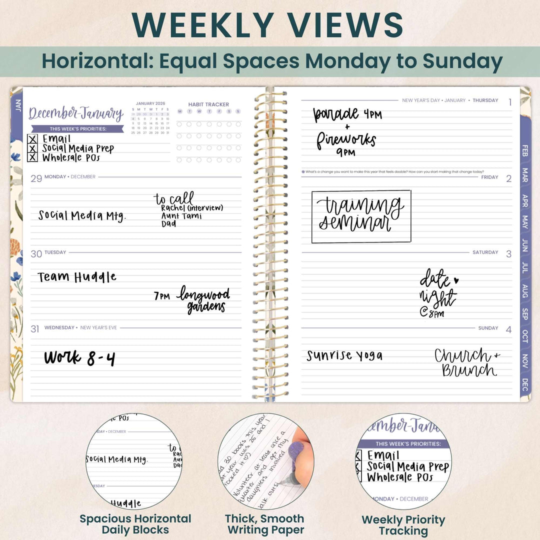 2026 Hard Cover Planner, 8.5" x 11", Whimsical Wildflowers