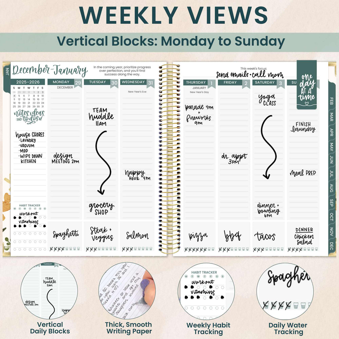 2026 Vision Planner, 7.5" x 9", Beige Bouquet