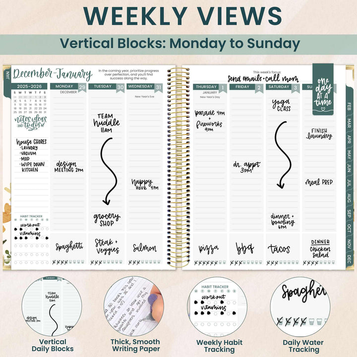 2026 Vision Planner, 7.5" x 9", Beige Bouquet