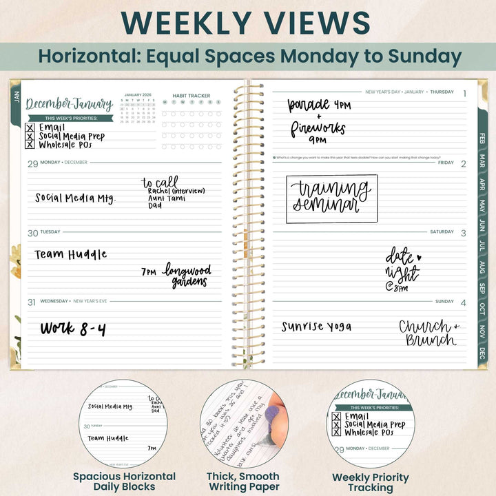 2026 Hard Cover Planner, 8.5" x 11", Beige Bouquet