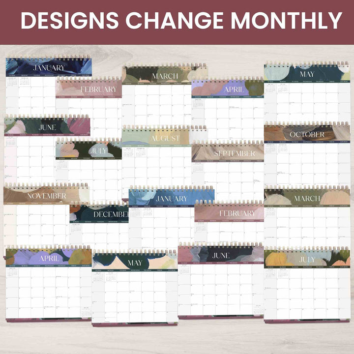 2026-2027 19 Month Standing Flip Desk Calendar, 8" x 10", Paint Strokes