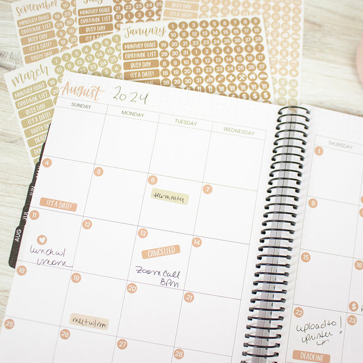 Planner Sticker Pack, Calendar Essentials, Aesthetic Boho