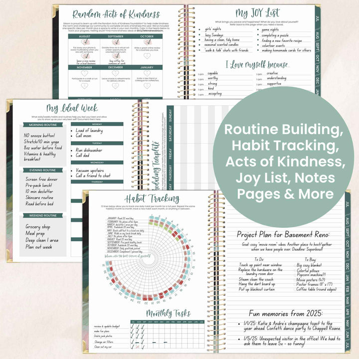 2025-26 Hard Cover Planner, 8.5" x 11", Emerald Paint Strokes