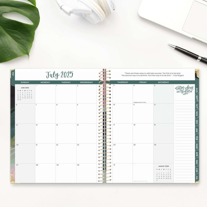 2025-26 Hard Cover Planner, 8.5" x 11", Emerald Paint Strokes
