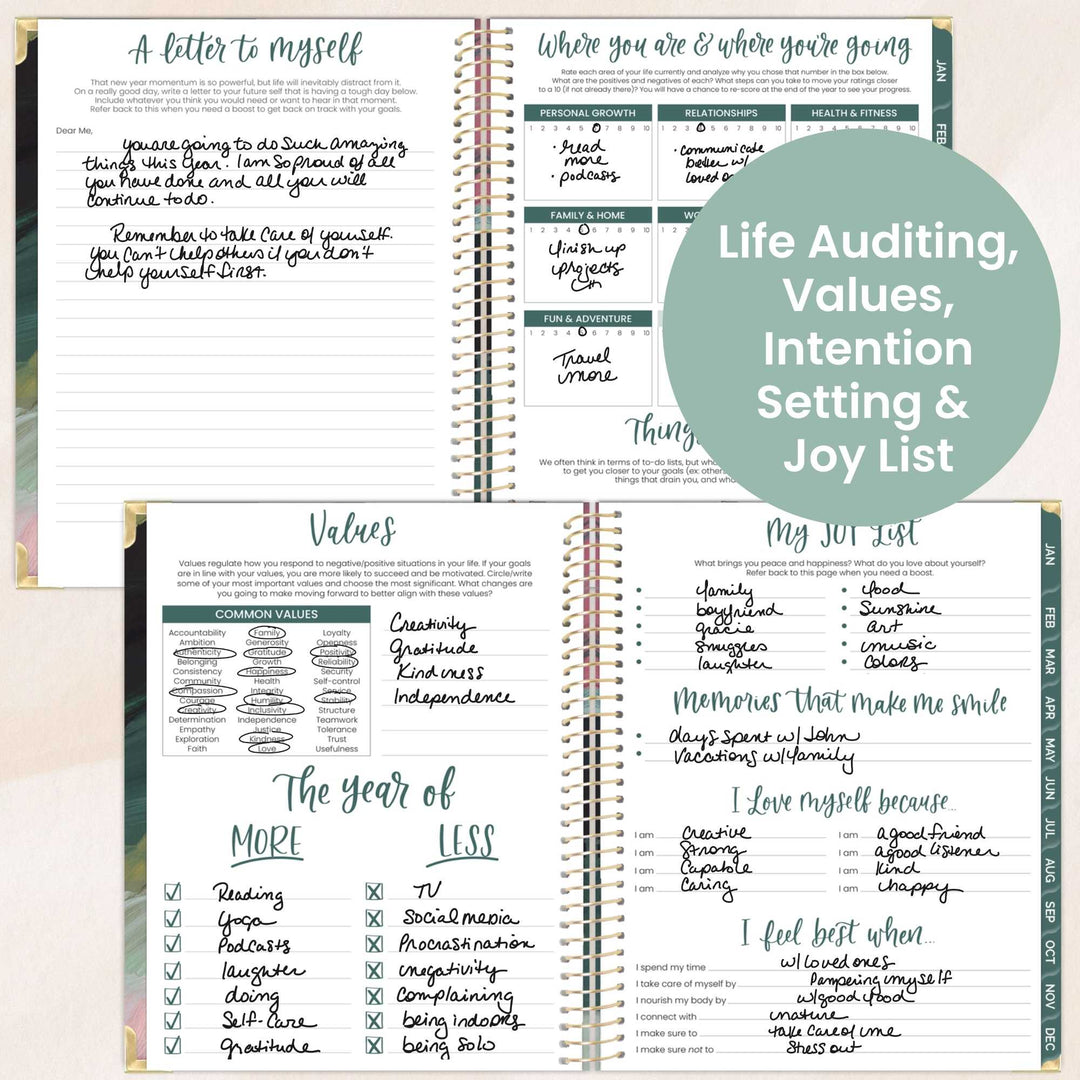 2026 Hard Cover Planner, 8.5" x 11", Emerald Paint Strokes