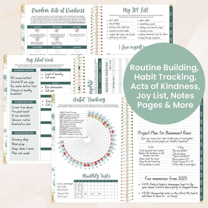 2025-26 Hard Cover Planner, 5.5" x 8.25", Eucalyptus, White