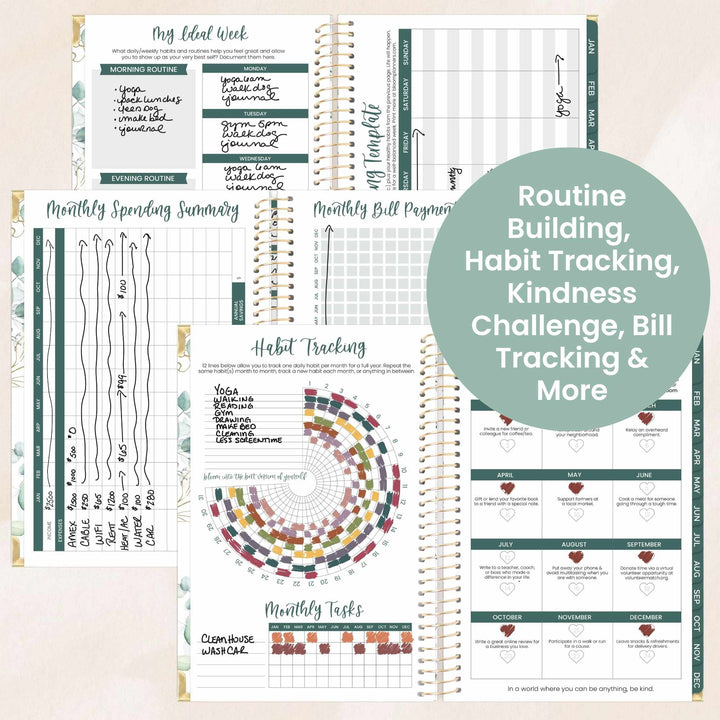 2026 Hard Cover Planner, 5.5" x 8.25", Eucalyptus, White
