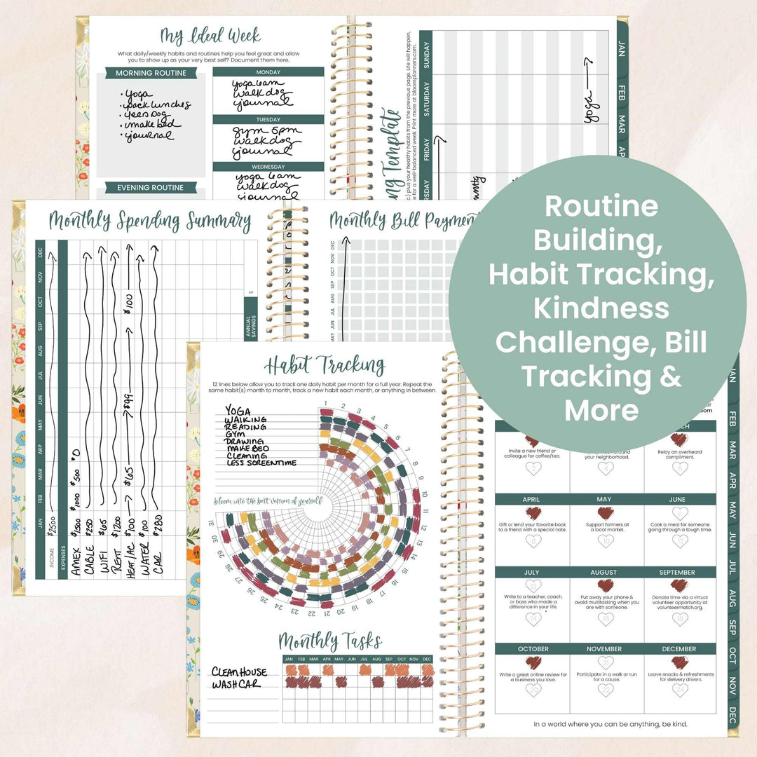 2026 Hard Cover Planner, 5.5" x 8.25", Garden Party, Beige