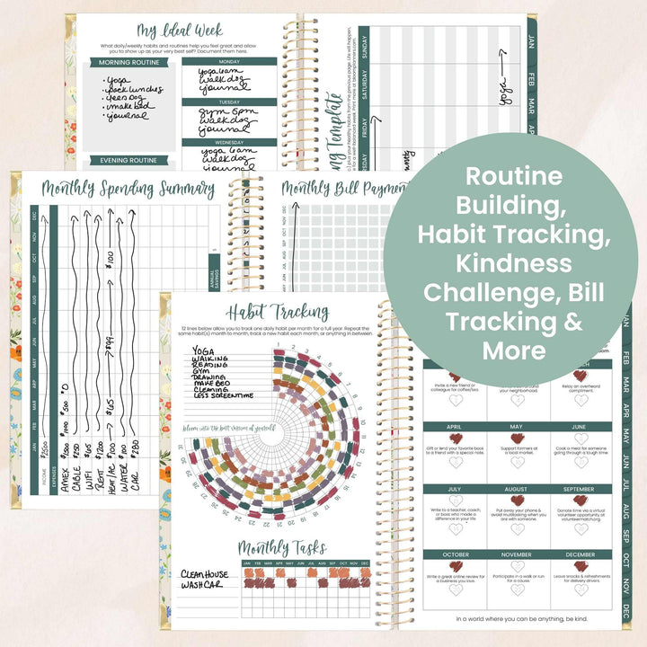 2026 Hard Cover Planner, 5.5" x 8.25", Garden Party, Beige