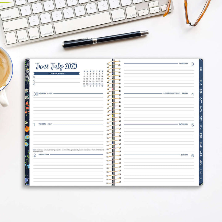 2025-26 Soft Cover Planner, 5.5" x 8.25", Garden Party, Navy