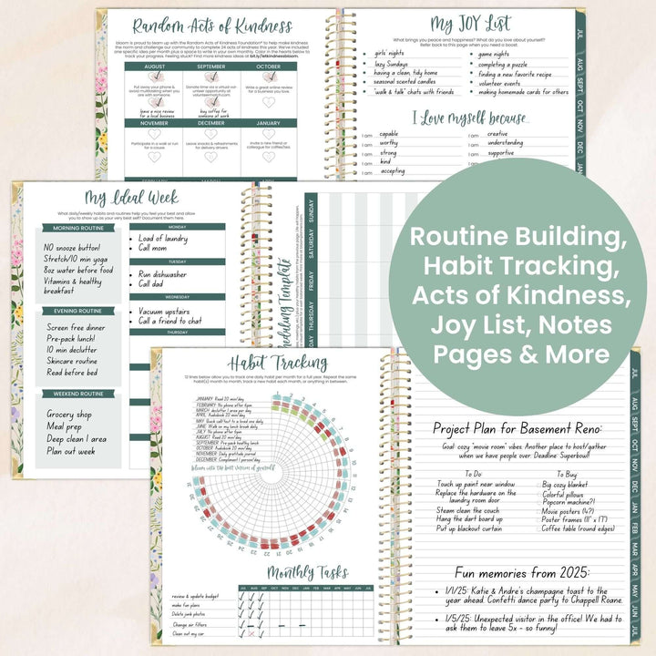 2025-26 Hard Cover Planner, 8.5" x 11", Garden Party, Beige