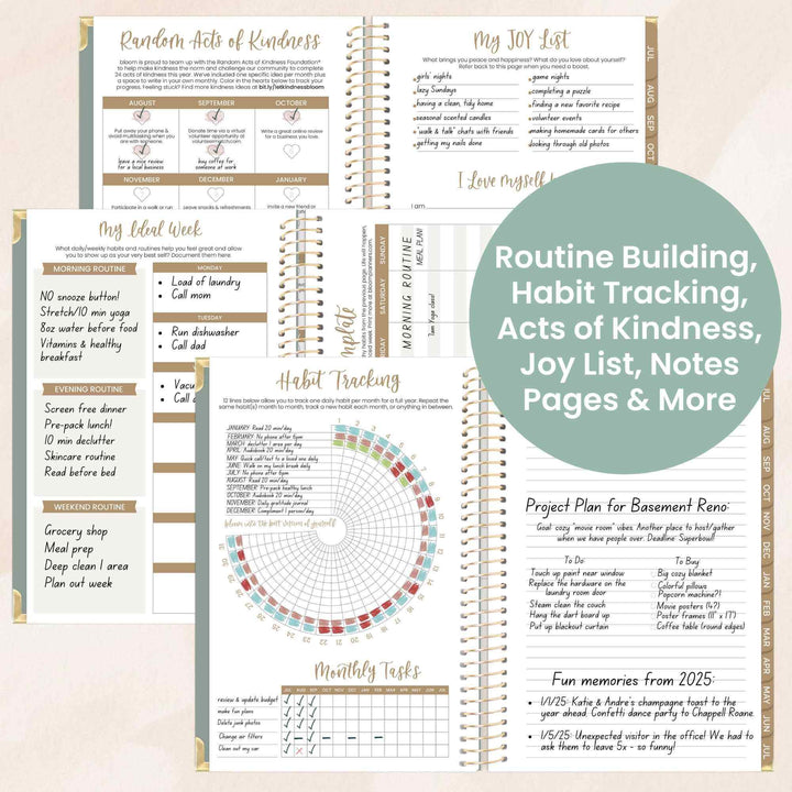 2025-26 Hard Cover Planner, 5.5" x 8.25", Green Linen