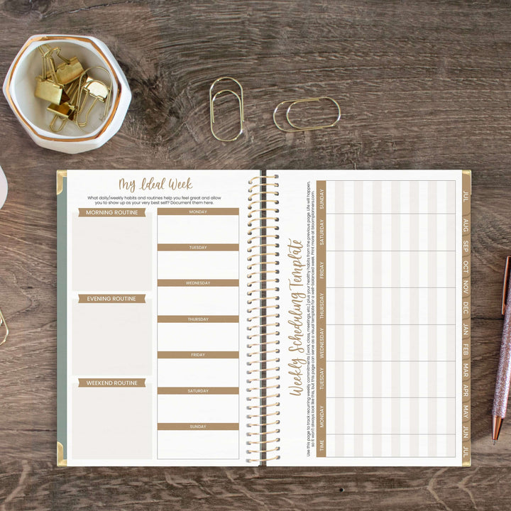 2025-26 Hard Cover Planner, 5.5" x 8.25", Green Linen