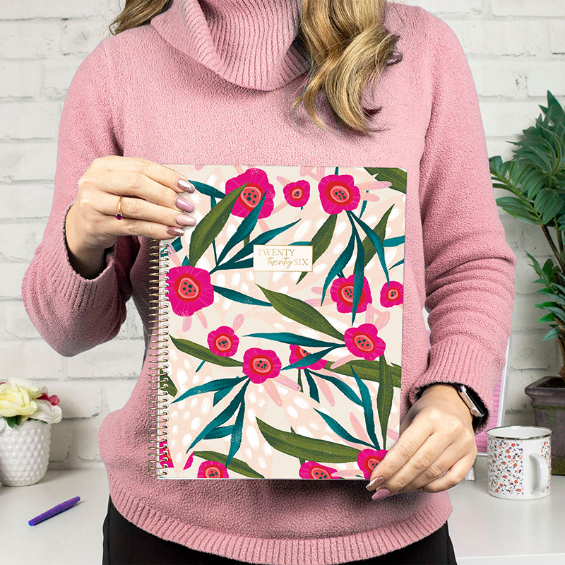 2026 Soft Cover Planner, 8.5" x 11", Pink Poppies