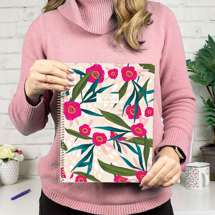 2026 Soft Cover Planner, 8.5" x 11", Pink Poppies