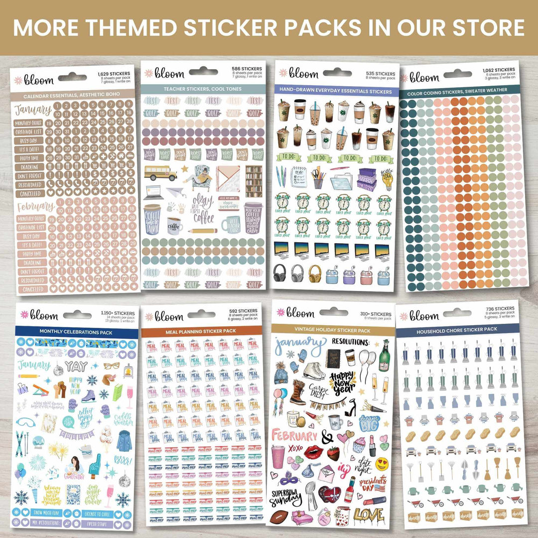 Planner Stickers, Teacher Pack, Cool Tones