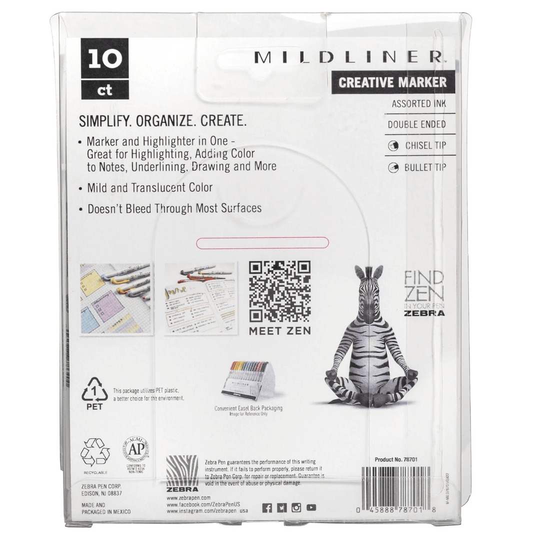 Zebra Pen Journaling and Highlighting Set – Mildliner Double-Ended Highlighters, Chisel & Bullet Tips, No Bleed Neutral & Gentle Ink Colors, 10-Pack