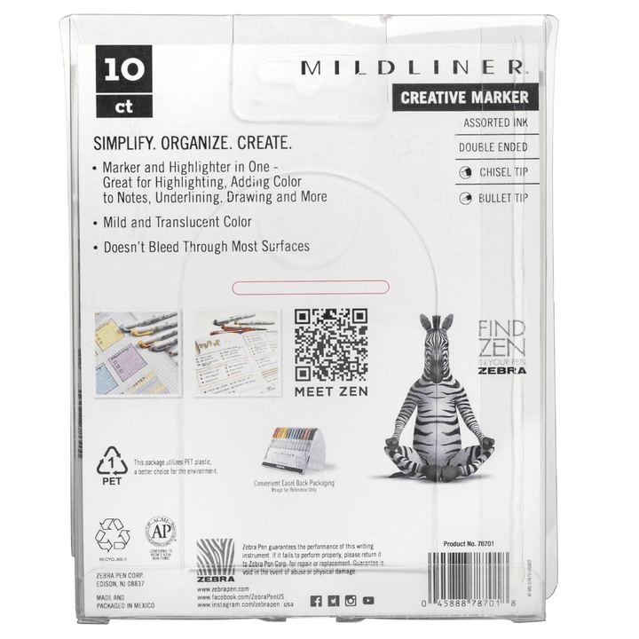 Zebra Pen Journaling and Highlighting Set – Mildliner Double-Ended Highlighters, Chisel & Bullet Tips, No Bleed Neutral & Gentle Ink Colors, 10-Pack