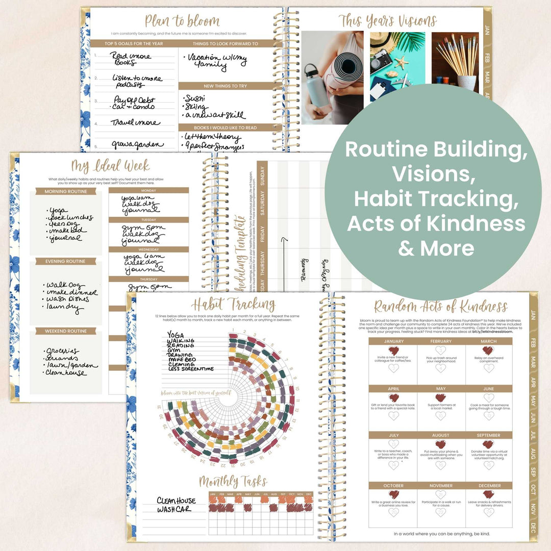 2026 Hard Cover Planner, 8.5" x 11", Blue & White Floral