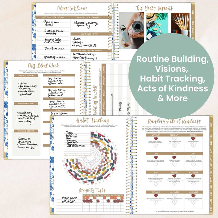 2026 Hard Cover Planner, 8.5" x 11", Blue & White Floral