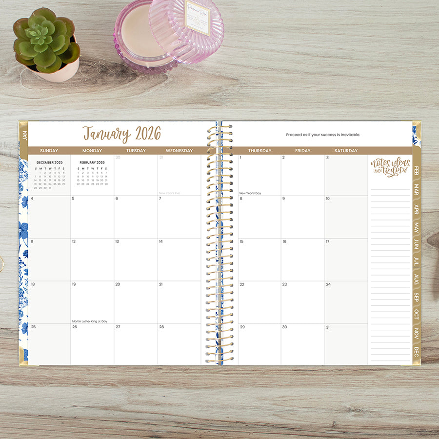 2026 Hard Cover Planner, 8.5" x 11", Blue & White Floral