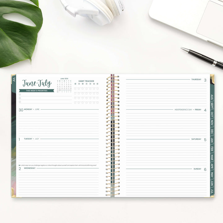 2025-26 Hard Cover Planner, 8.5" x 11", Emerald Paint Strokes