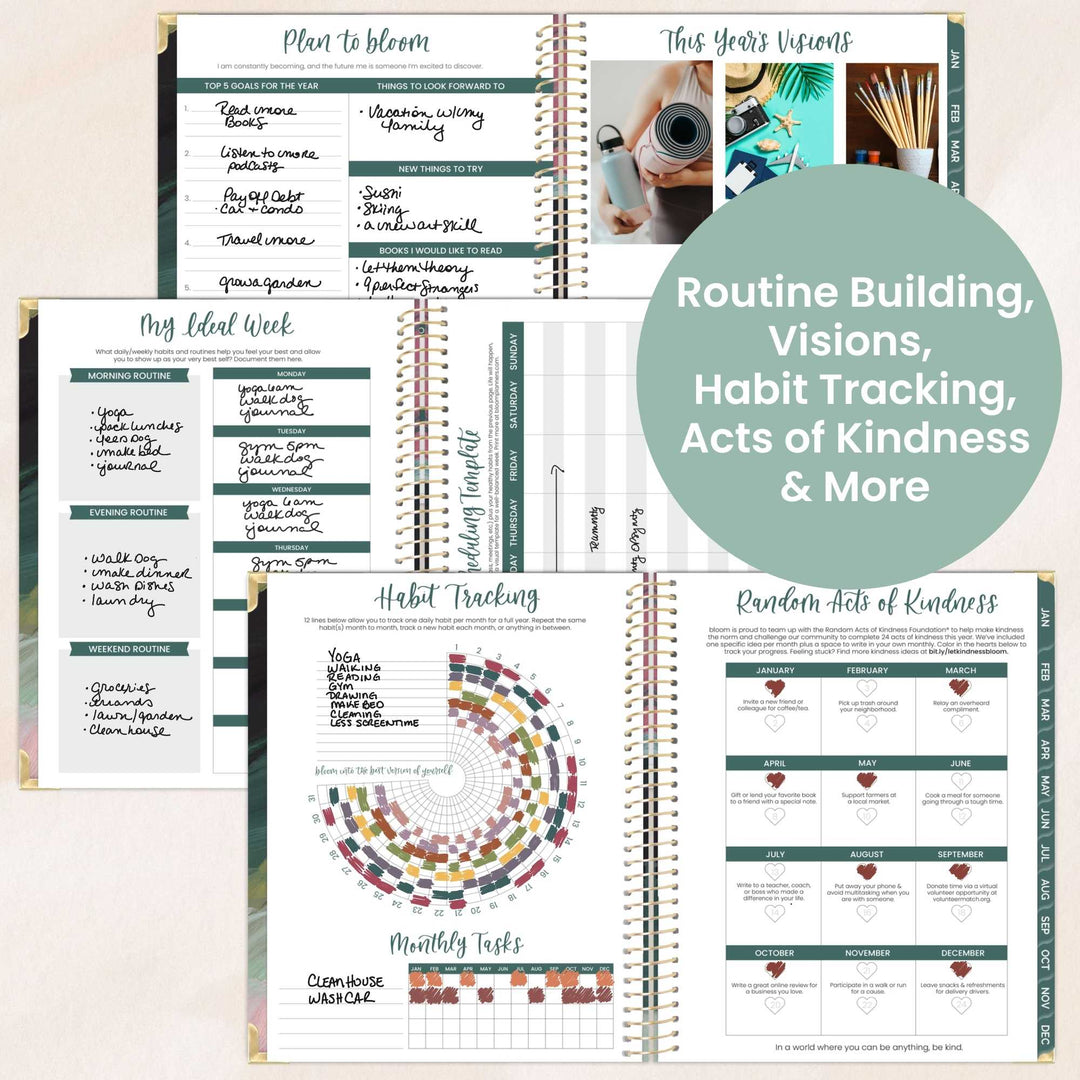 2026 Hard Cover Planner, 8.5" x 11", Emerald Paint Strokes