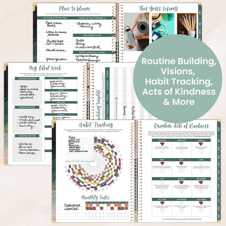 2026 Hard Cover Planner, 8.5" x 11", Emerald Paint Strokes