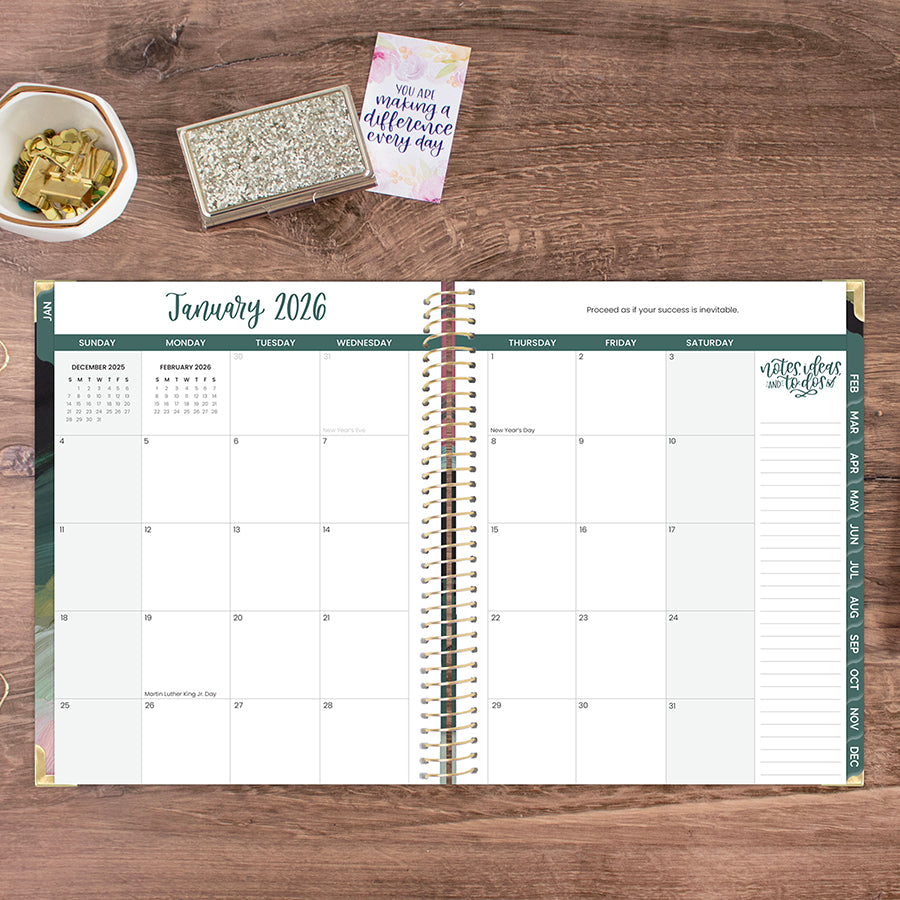 2026 Hard Cover Planner, 8.5" x 11", Emerald Paint Strokes