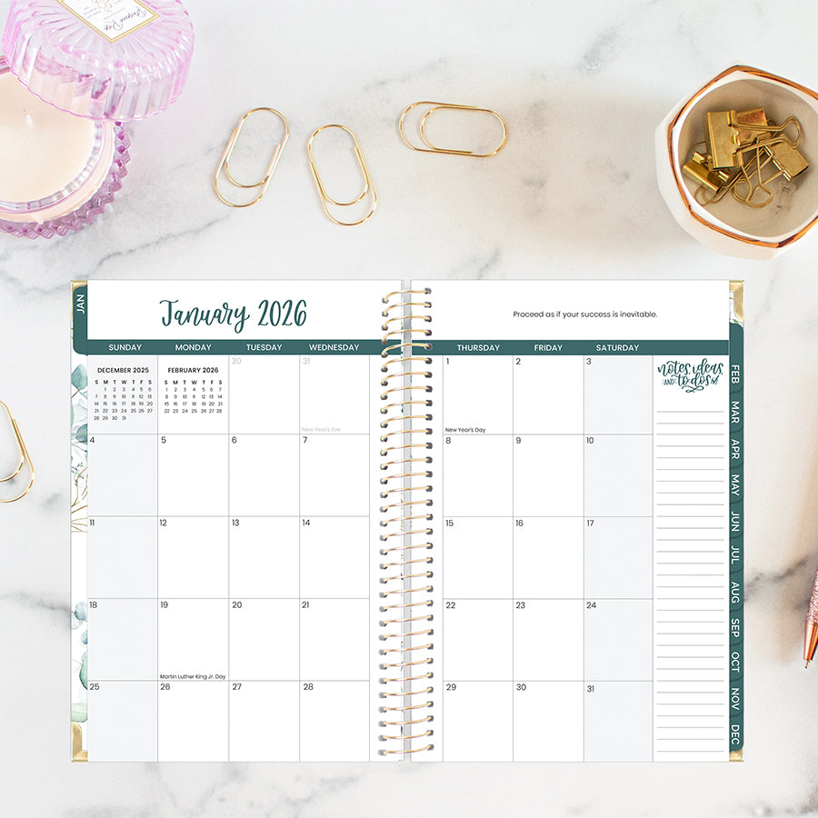 2026 Hard Cover Planner, 5.5" x 8.25", Eucalyptus, White