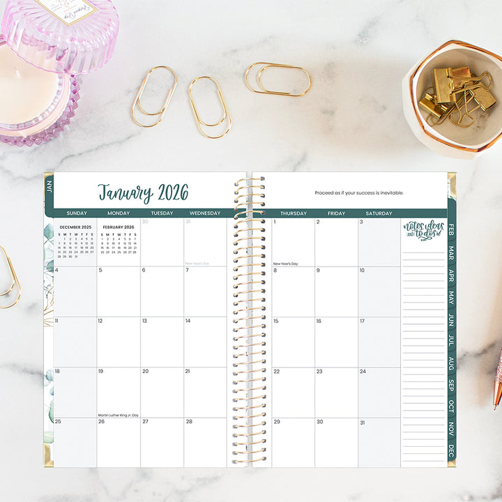 2026 Hard Cover Planner, 5.5" x 8.25", Eucalyptus, White