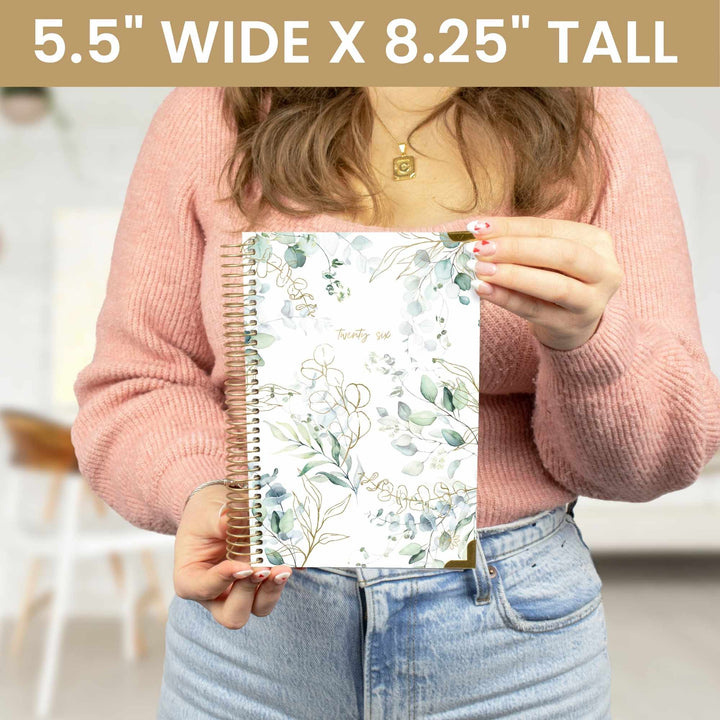 2026 Hard Cover Planner, 5.5" x 8.25", Eucalyptus, White